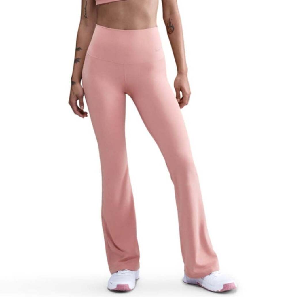 NIKE Dri-Fit Zenvy High Rise Flared Leggings Elastic Waist Peach Womens Size S